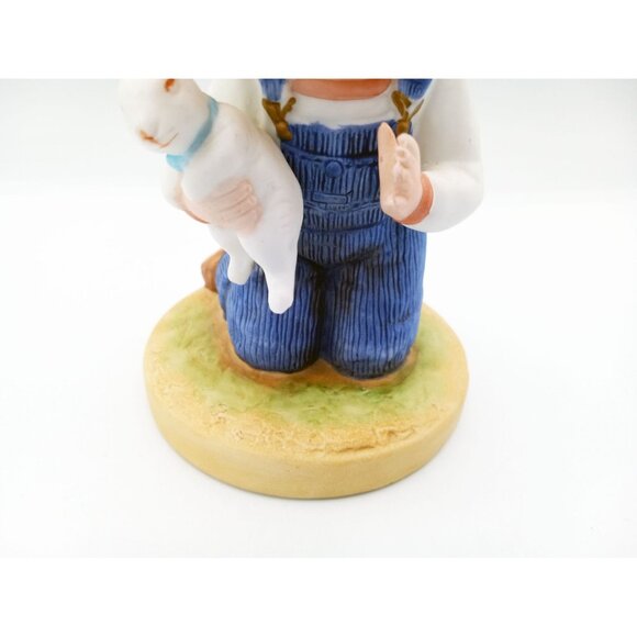 Denim Days Homco Boy Holding Rabbit Collectible 6 Inches Tall Hand Painted Farm - Picture 3 of 14